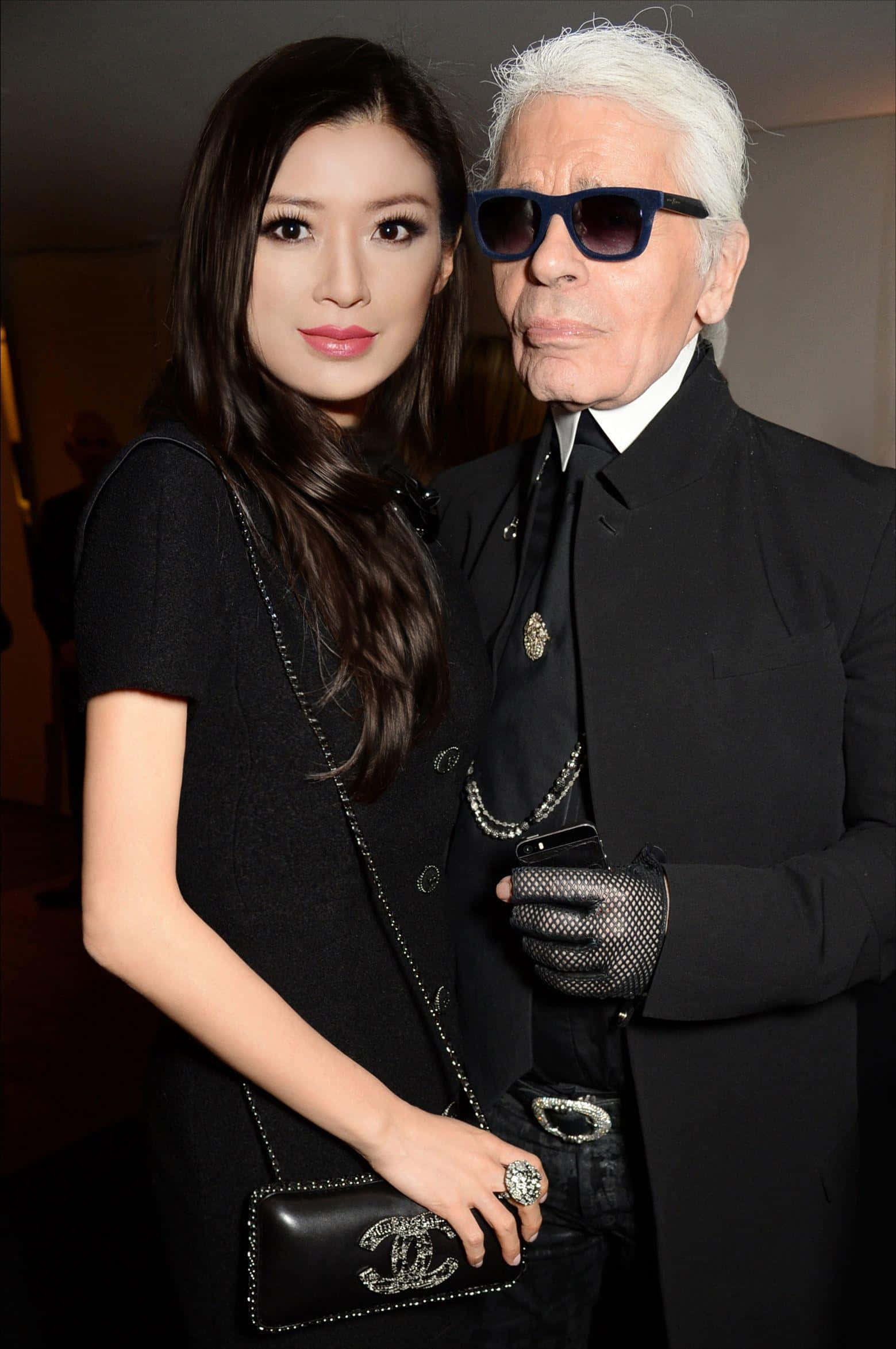 Karl Lagerfeld, black formal attire, indoor event, Full HD Phone Wallpaper