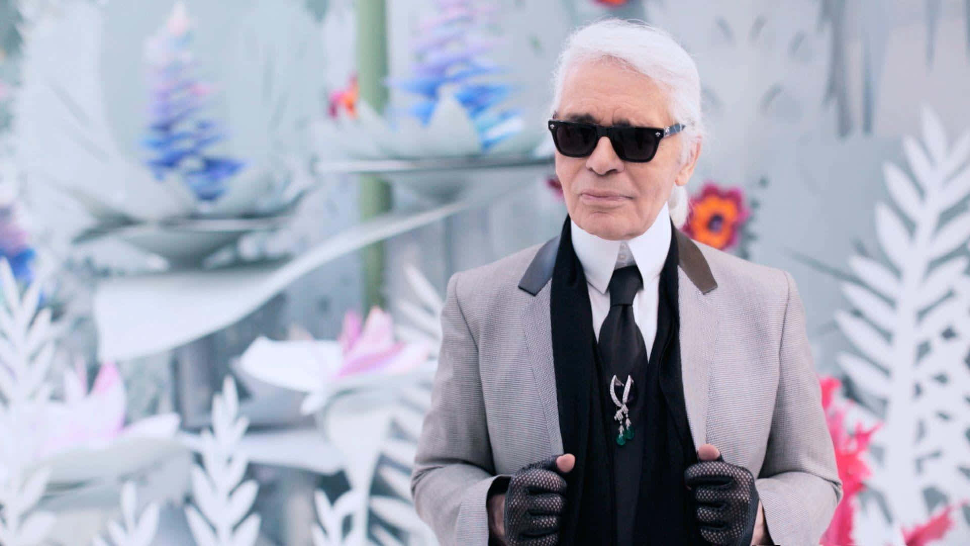 Karl Lagerfeld, grey suit, black sunglasses, Full HD Desktop Wallpaper