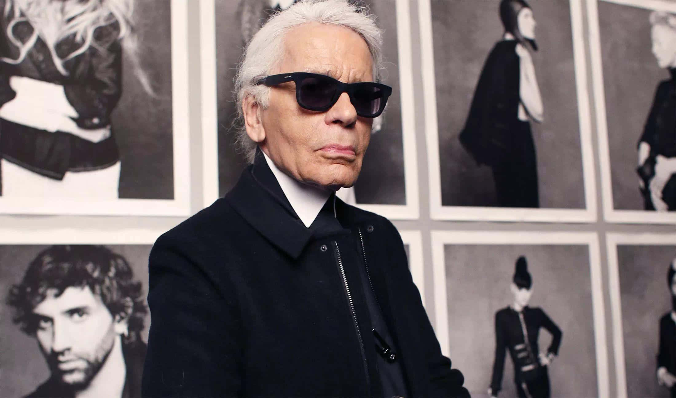 Karl Lagerfeld, black sunglasses, coat, Full HD Desktop Wallpaper