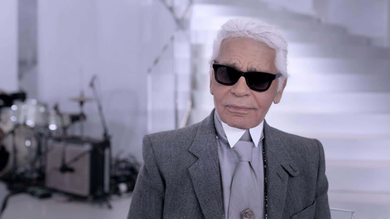 Karl Lagerfeld, white hair, black sunglasses, HD Desktop Wallpaper