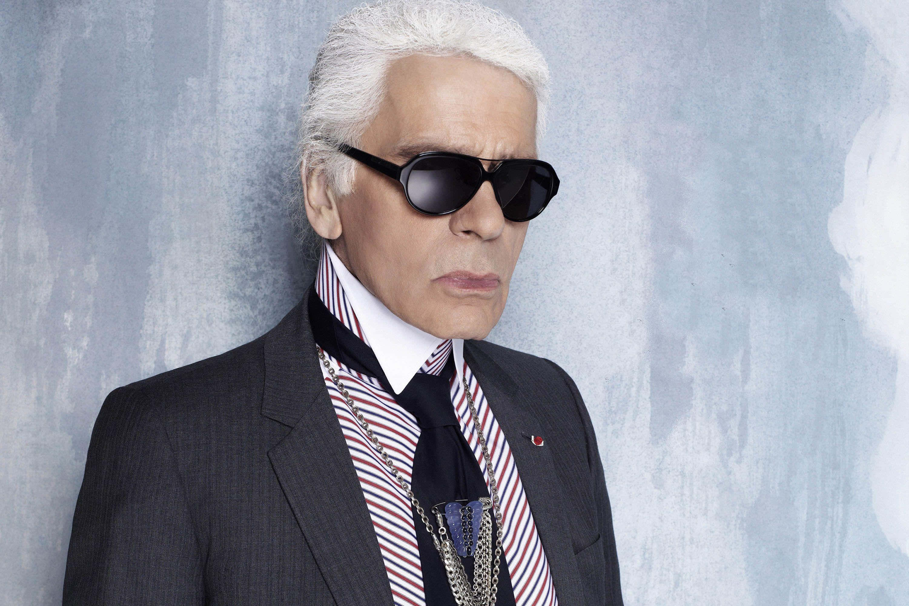 Karl Lagerfeld, white hair, sunglasses, 2K Desktop Wallpaper