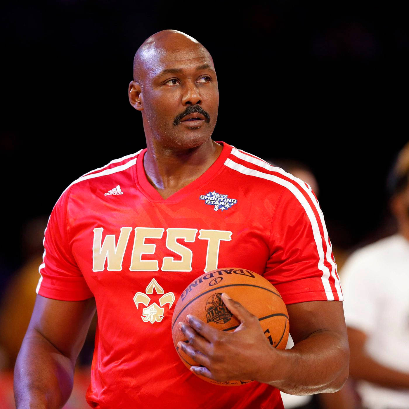 Karl Malone, red 'WEST' jersey, basketball player, HD Desktop Wallpaper