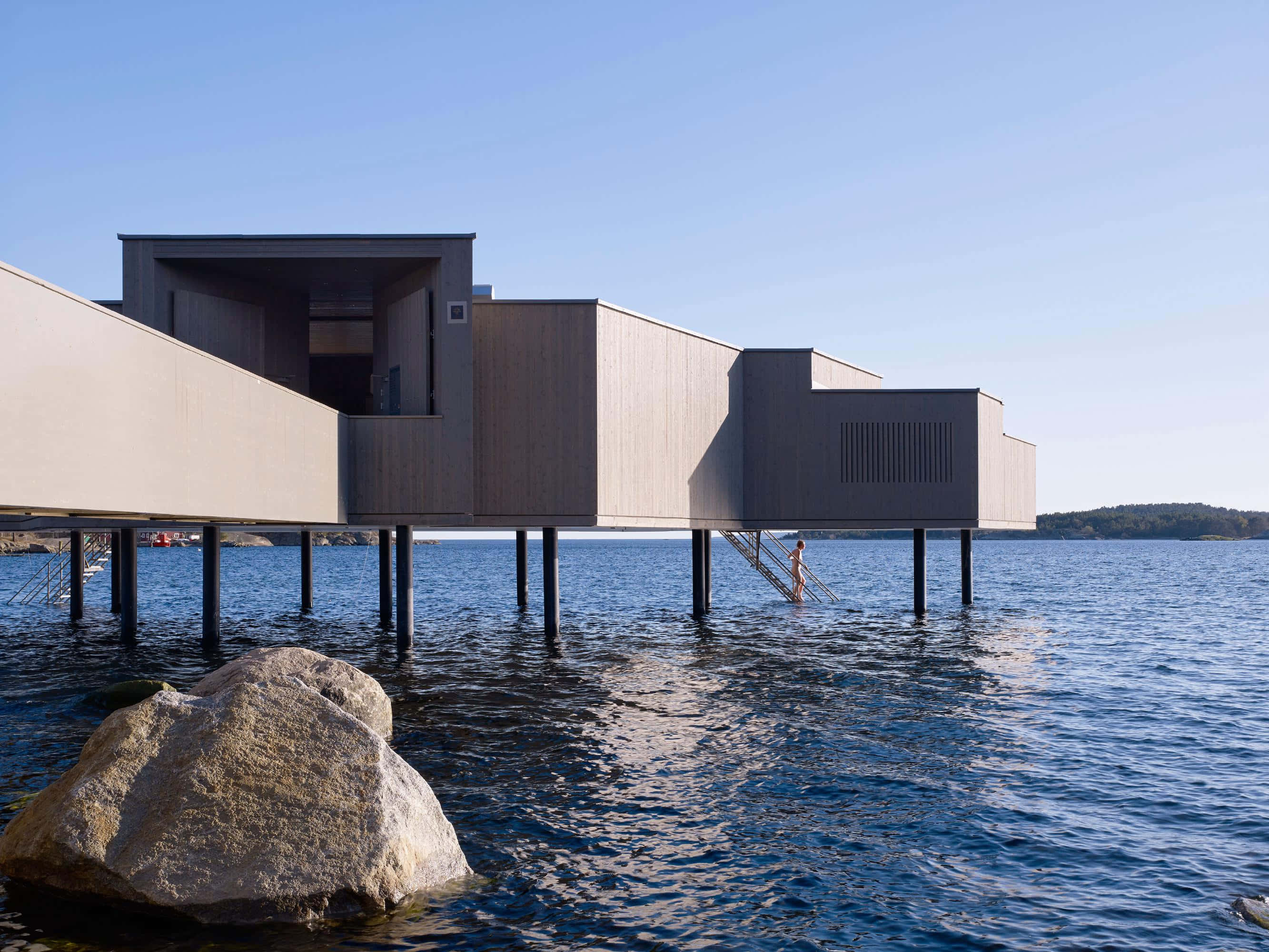 Karlshamn, modern wooden house, stilts, 2K Desktop Wallpaper
