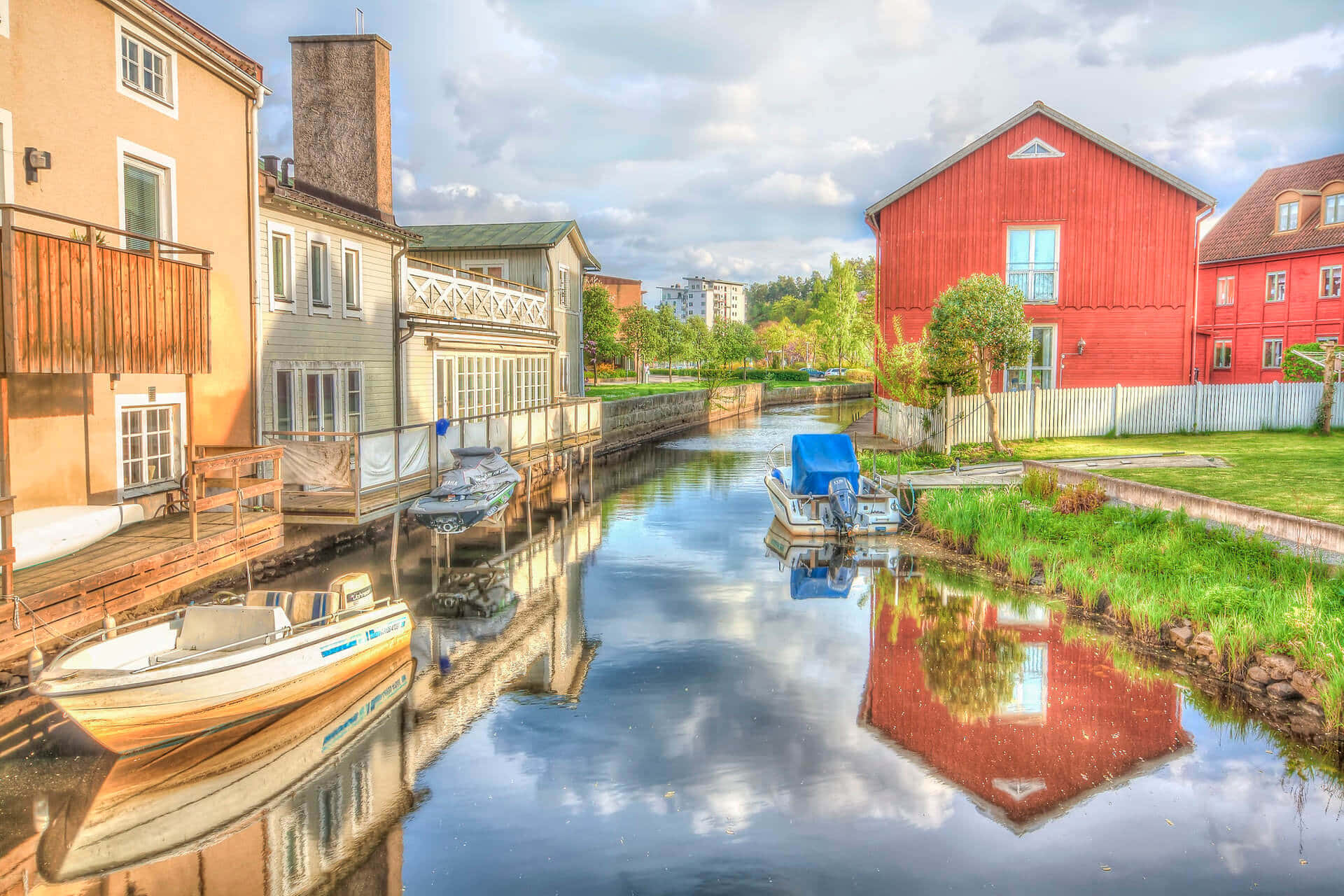 Karlshamn, waterfront, canal, Full HD Desktop Wallpaper