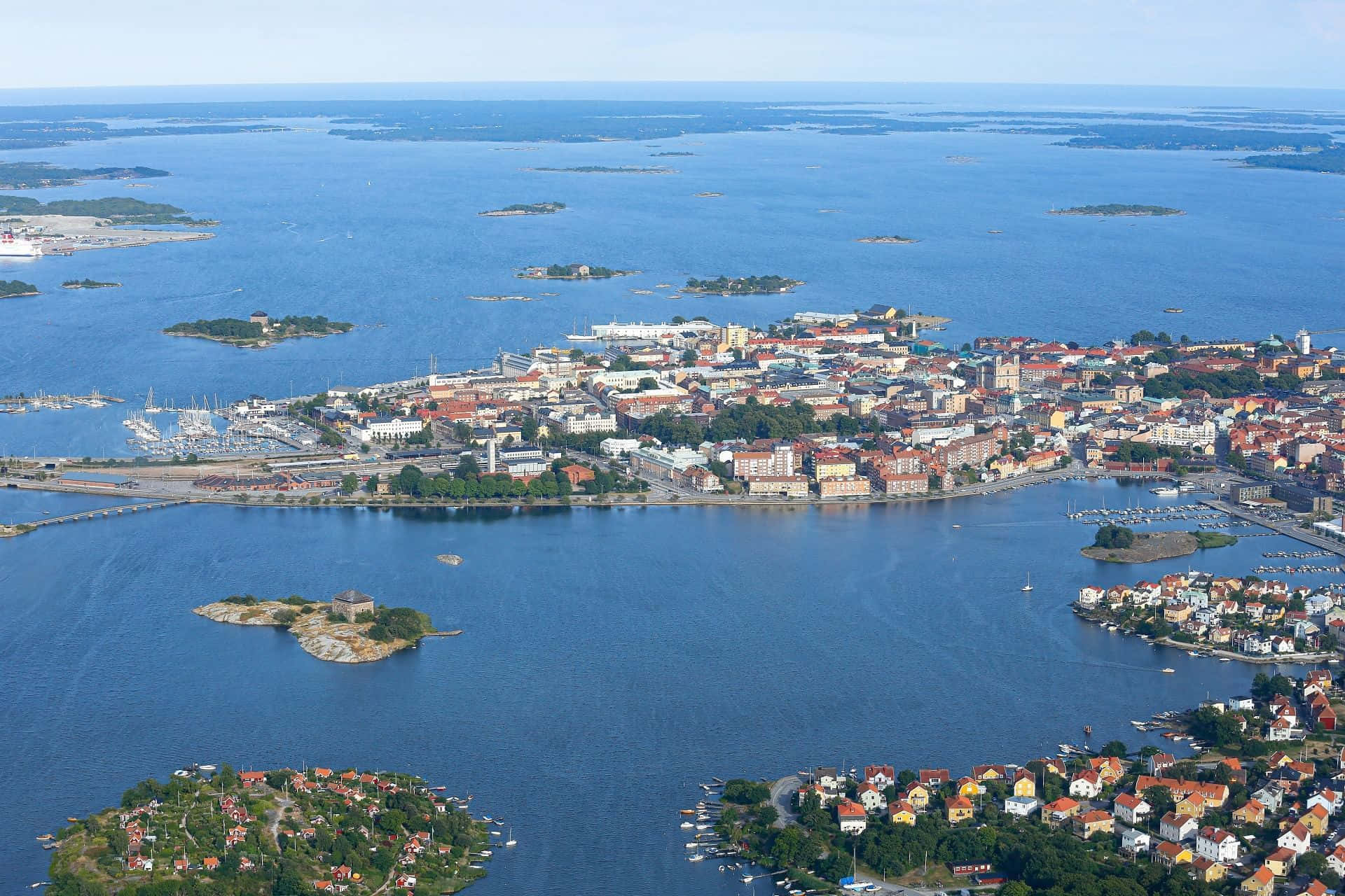 Karlskrona, coastal city, aerial view, Full HD Desktop Wallpaper