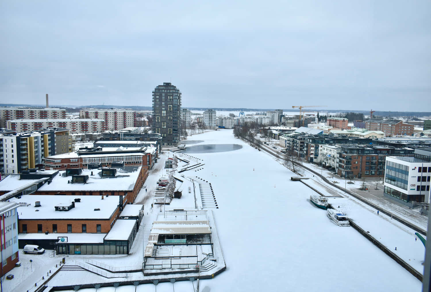 Karlstad Sweden, winter cityscape, snow-covered urban canal, HD Desktop Wallpaper