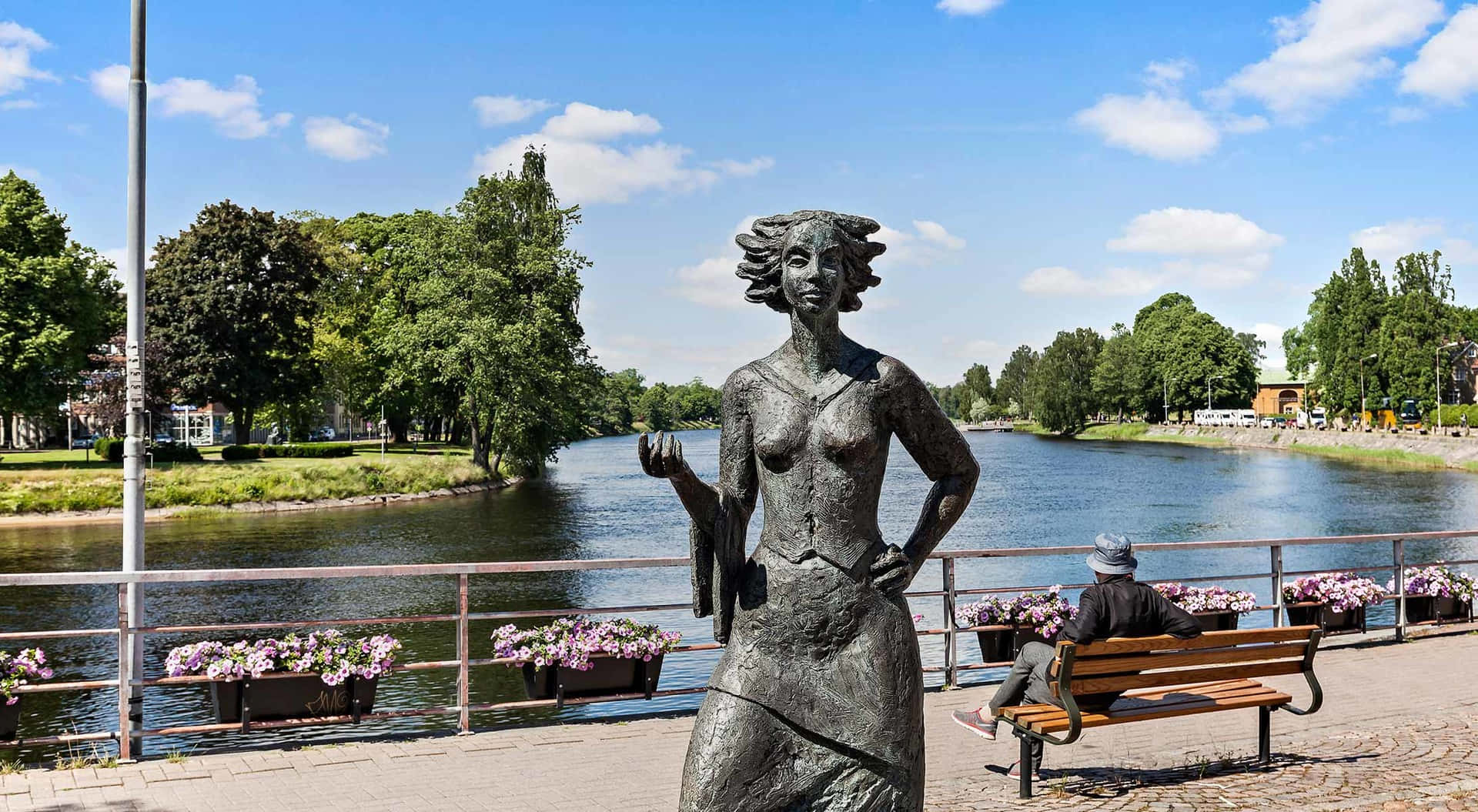 Karlstad, riverside, sculpture, Full HD Desktop Wallpaper