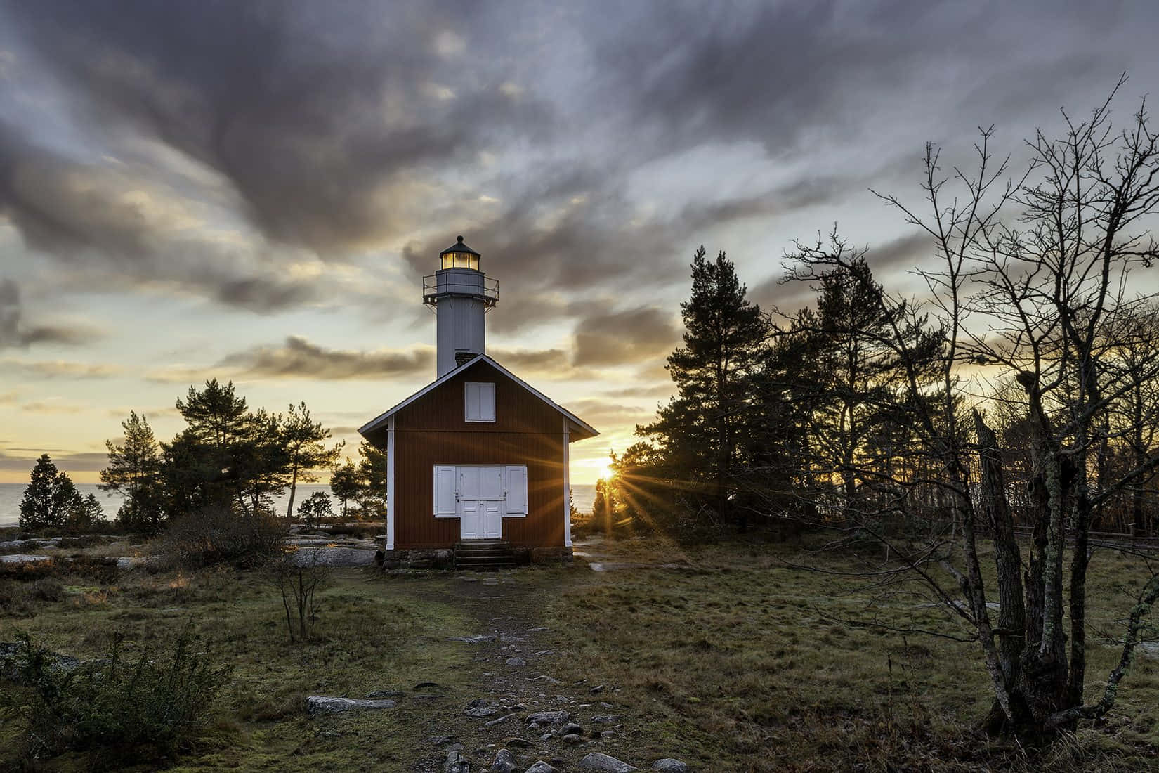 sunset, lighthouse, Karlstad Sweden, HD Desktop Wallpaper