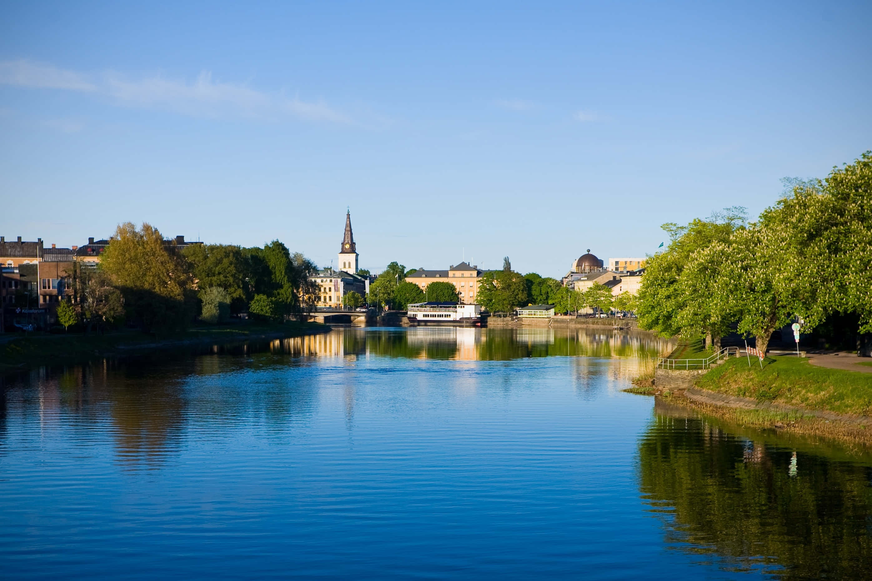 Karlstad, Sweden, river, 2K Desktop Wallpaper