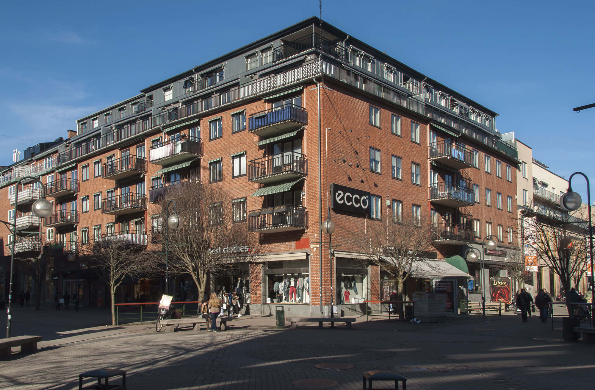 Karlstad Sweden, city center building, red brick apartment building, Full HD Desktop Wallpaper