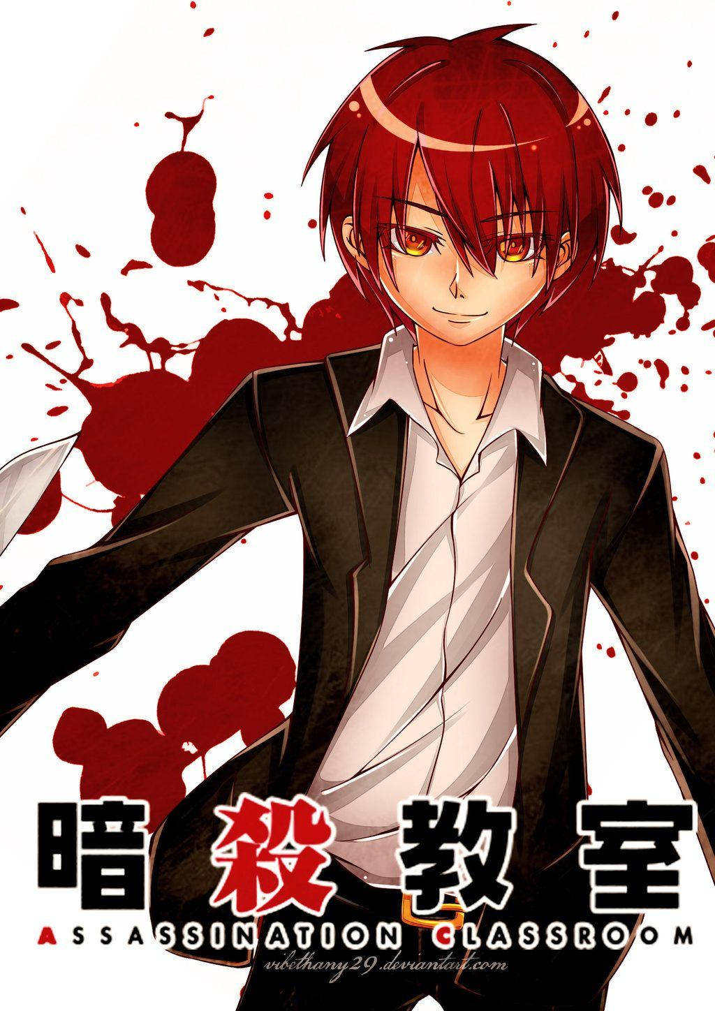 Karma Akabane, red-haired anime boy, black suit, HD Phone Wallpaper