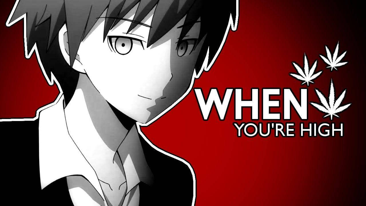 Karma Akabane, cannabis leaf, red background, HD Desktop Wallpaper