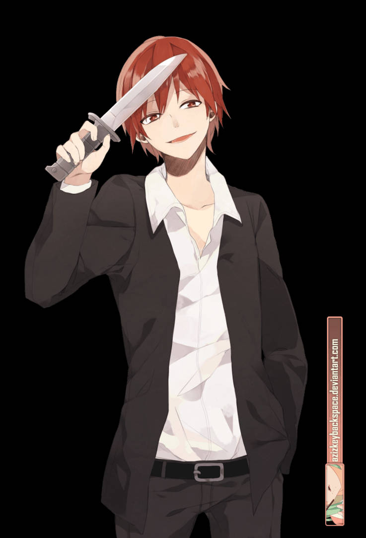Karma Akabane, red-haired anime boy, black suit, SD Phone Wallpaper