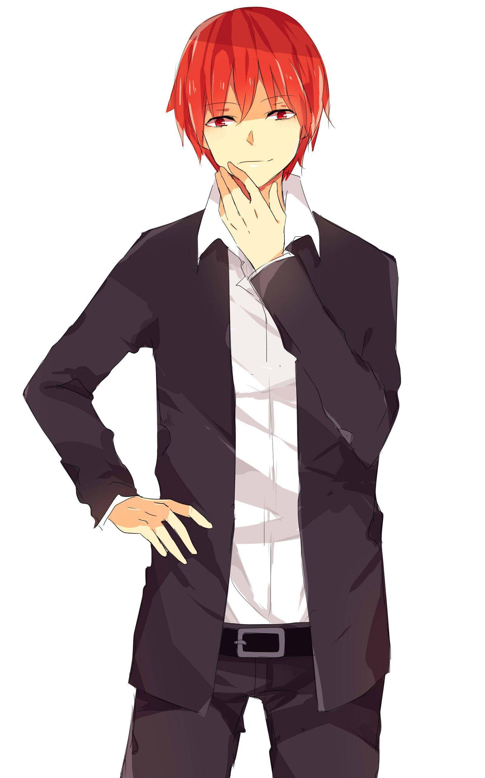 Karma Akabane, red-haired, black suit, 2K Phone Wallpaper