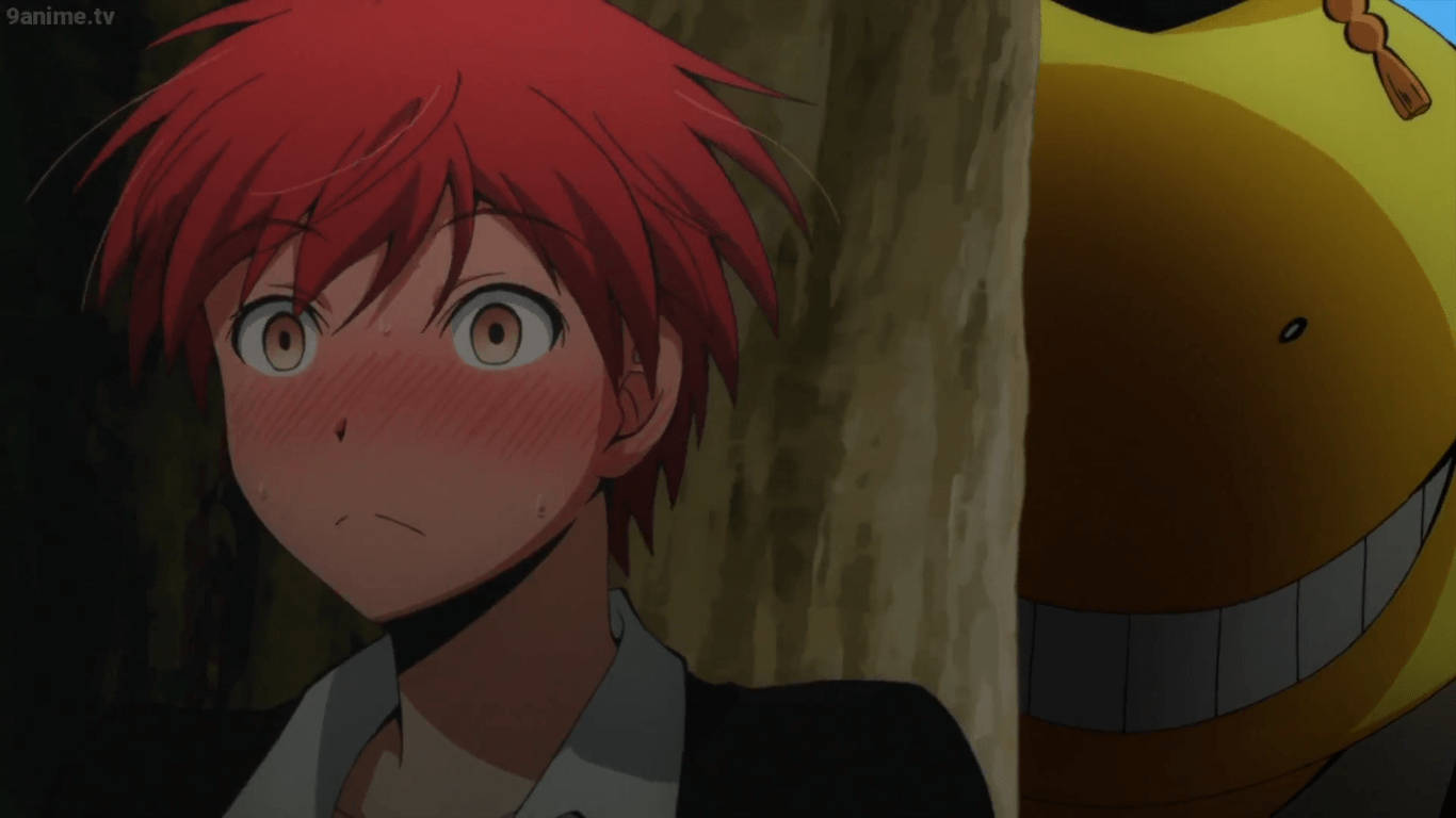 Karma Akabane, red-haired anime boy, wide eyes, HD Desktop Wallpaper