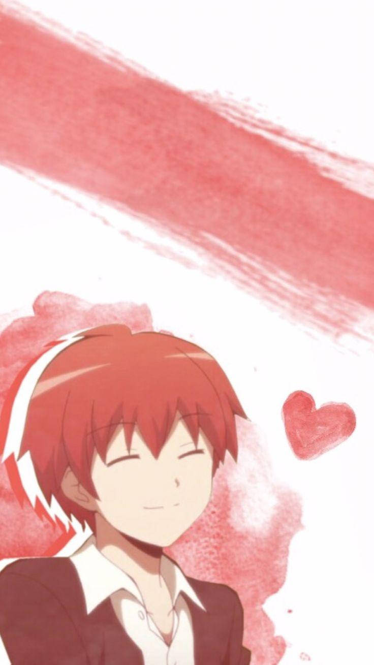 Karma Akabane, red hair, soft pink watercolor background, HD Phone Wallpaper