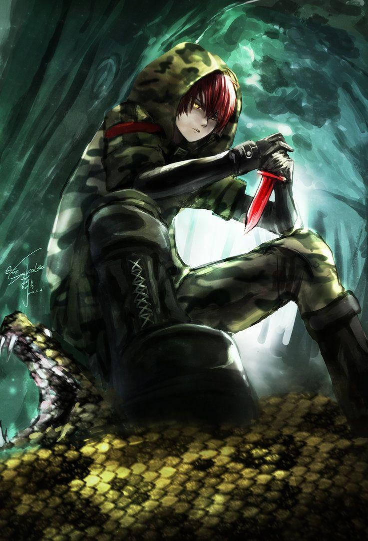 Karma Akabane, camouflage, red-haired anime warrior, SD Phone Wallpaper