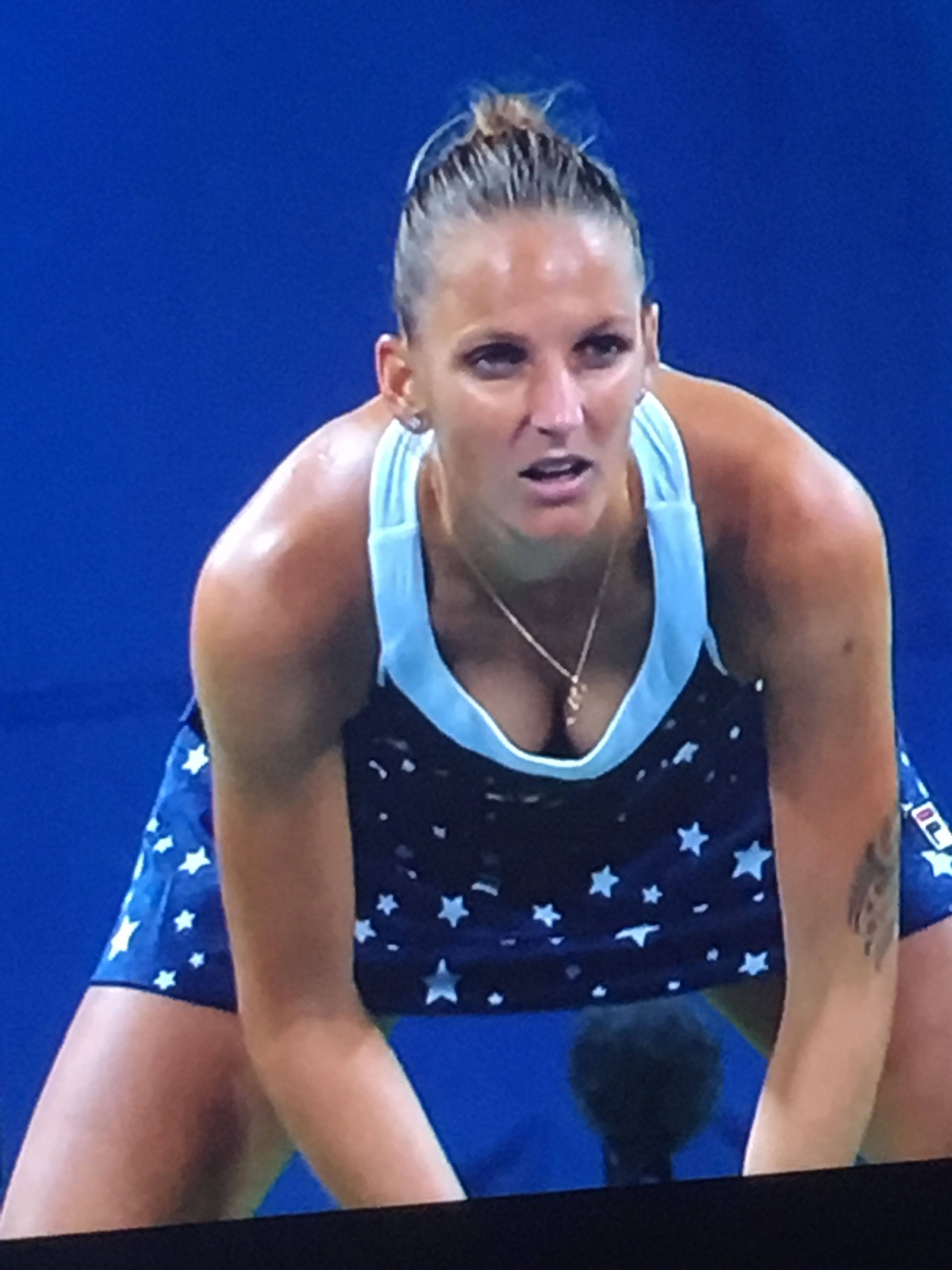 Karolina Pliskova, star-patterned blue outfit, tennis court, 4K Phone Wallpaper