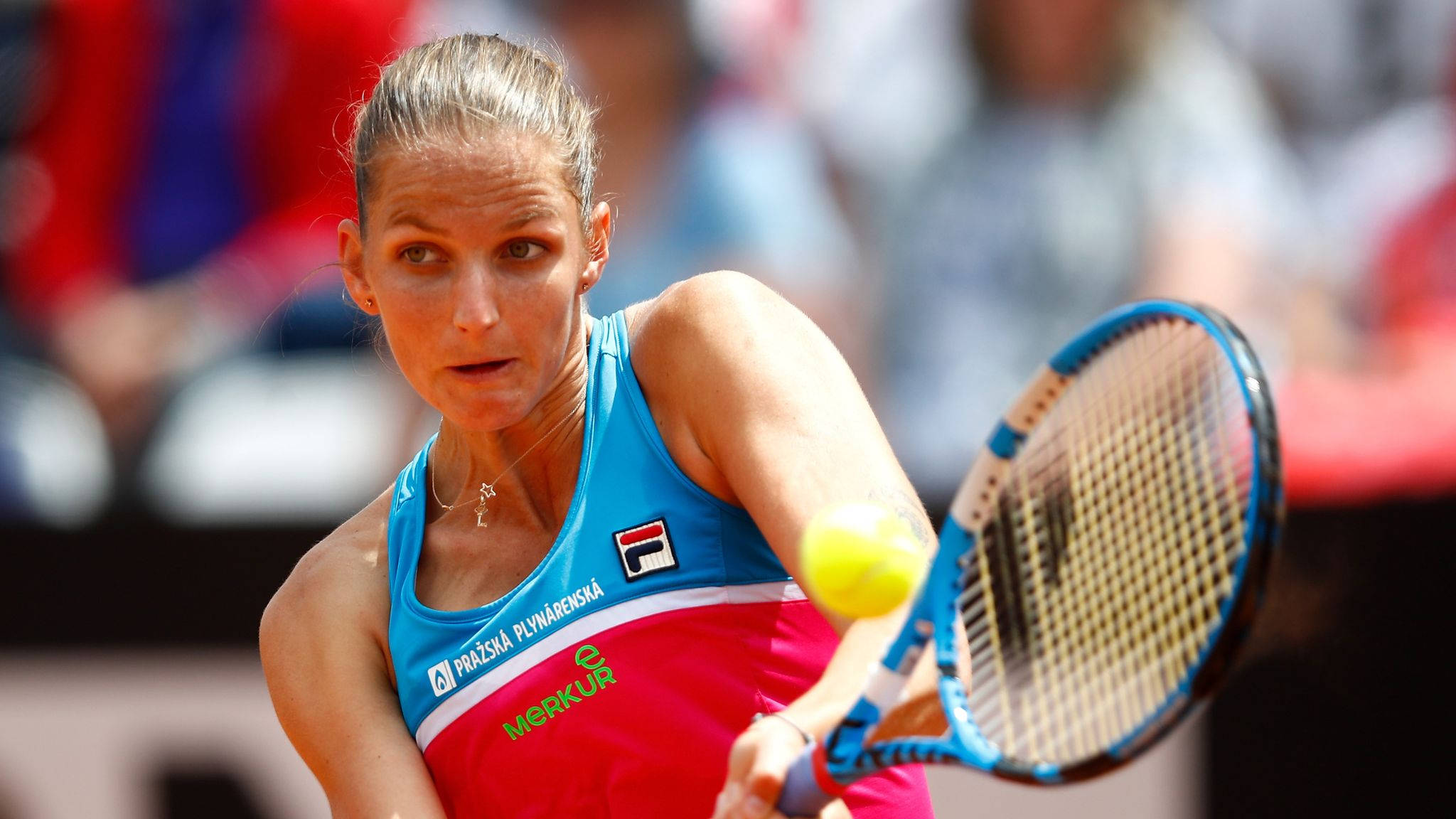 Karolina Pliskova, blue and pink outfit, racket, Full HD Desktop Wallpaper