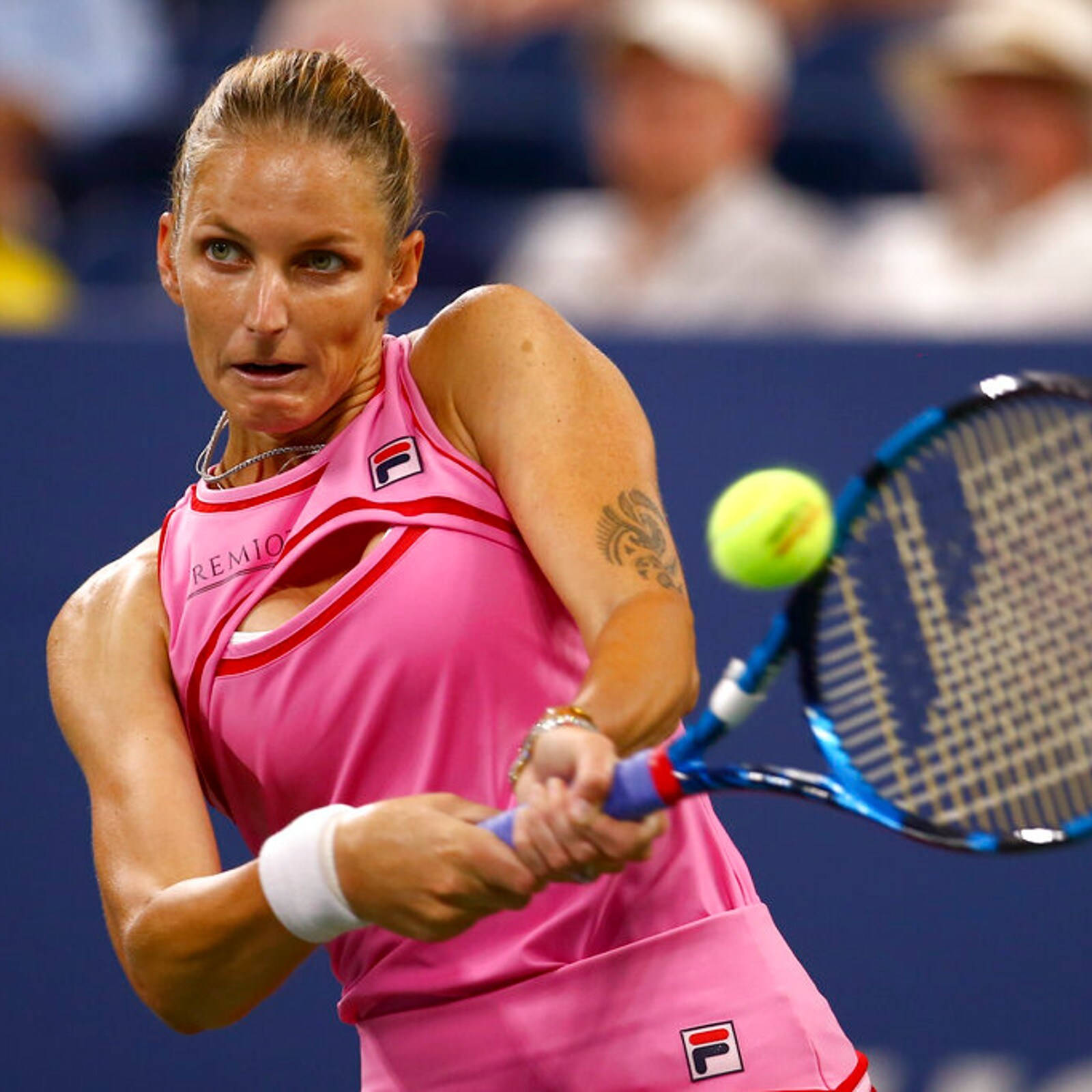 Karolina Pliskova, pink outfit, bright yellow ball, HD Desktop Wallpaper