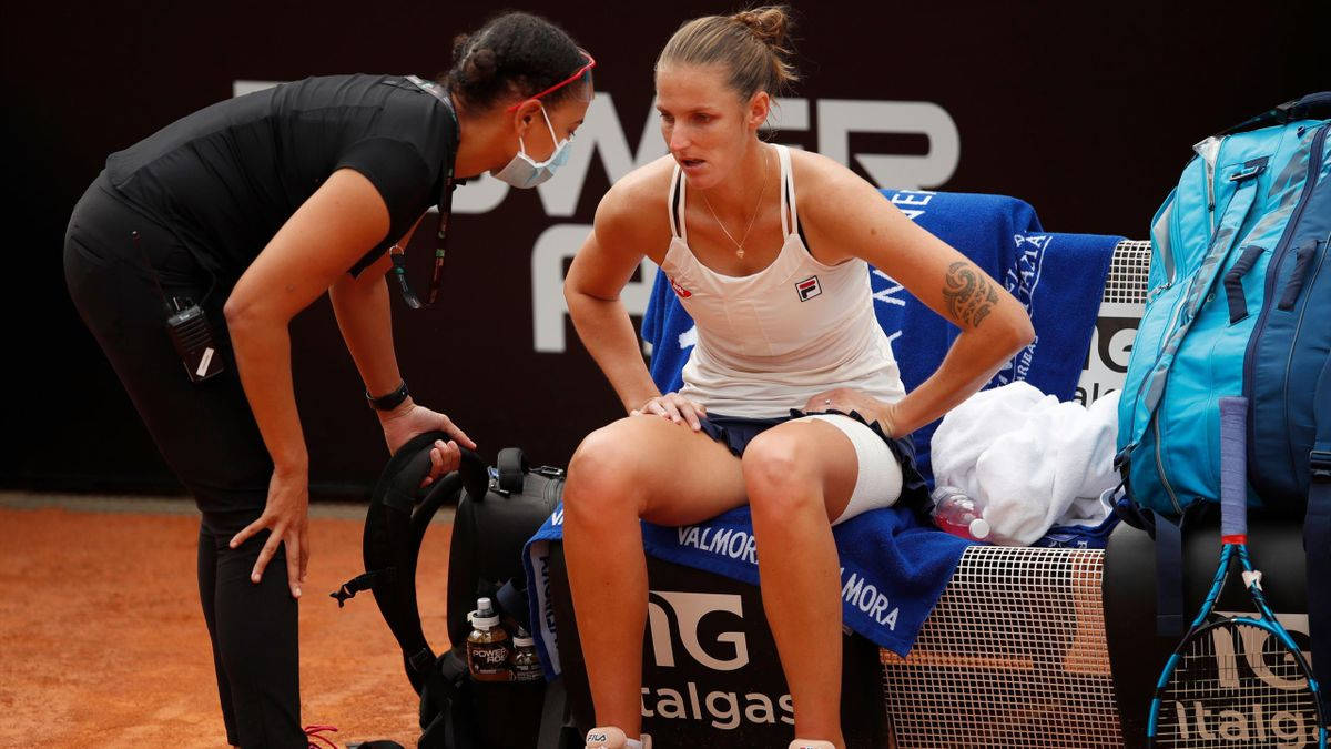 Karolina Pliskova, clay court, bench, SD Desktop Wallpaper