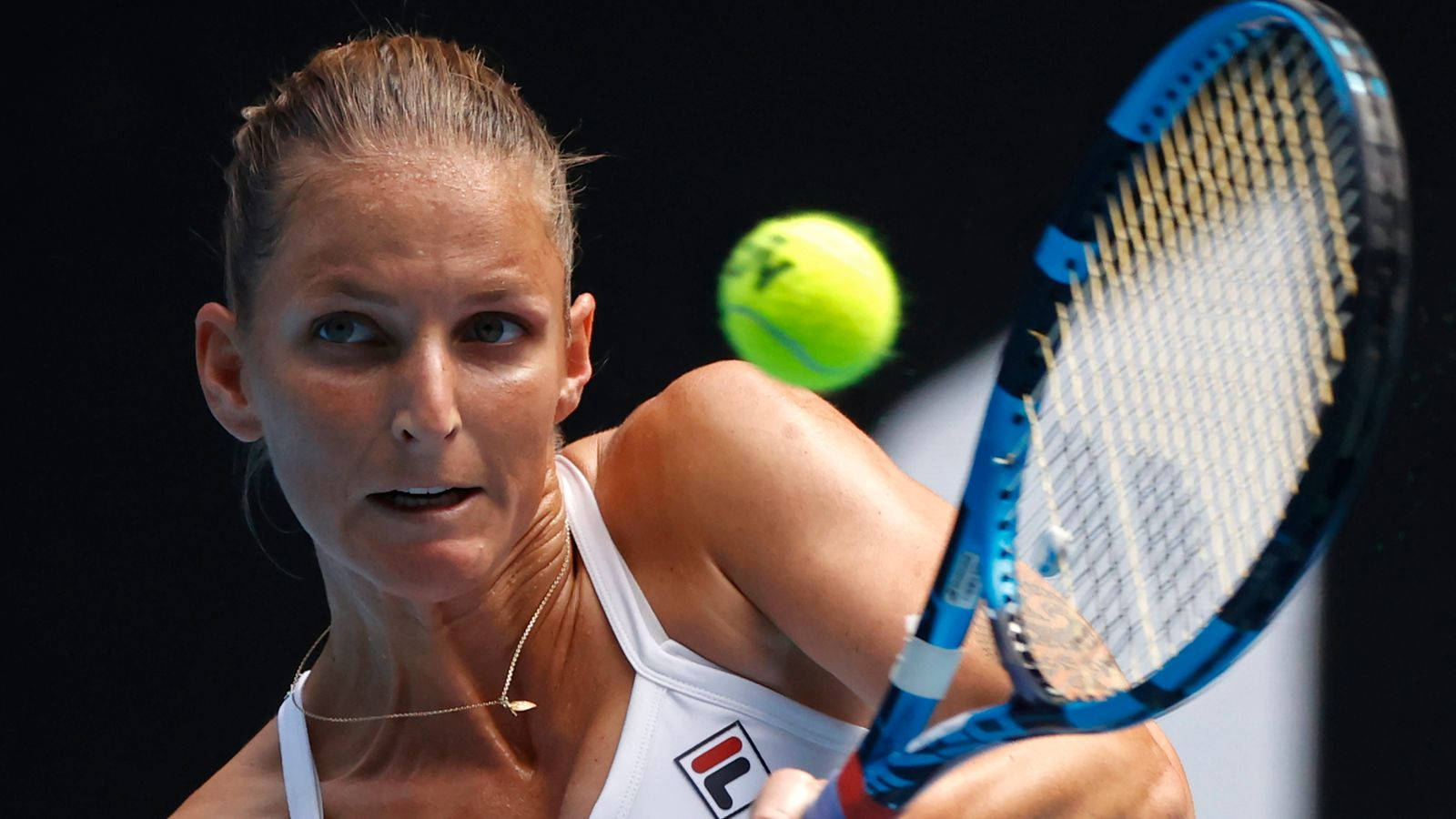 Karolina Pliskova, blue racket, bright yellow tennis ball, HD Desktop Wallpaper