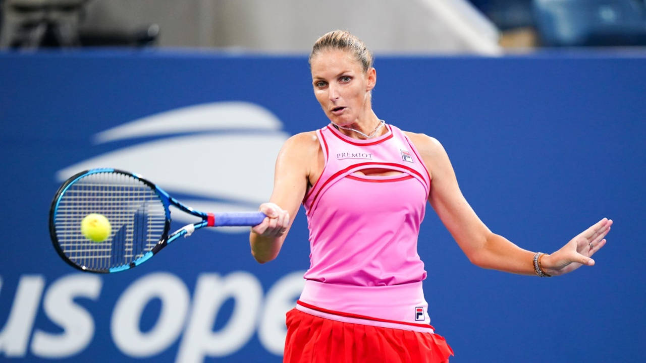 Karolina Pliskova, 2022 US Open, pink and red gear, HD Desktop Wallpaper