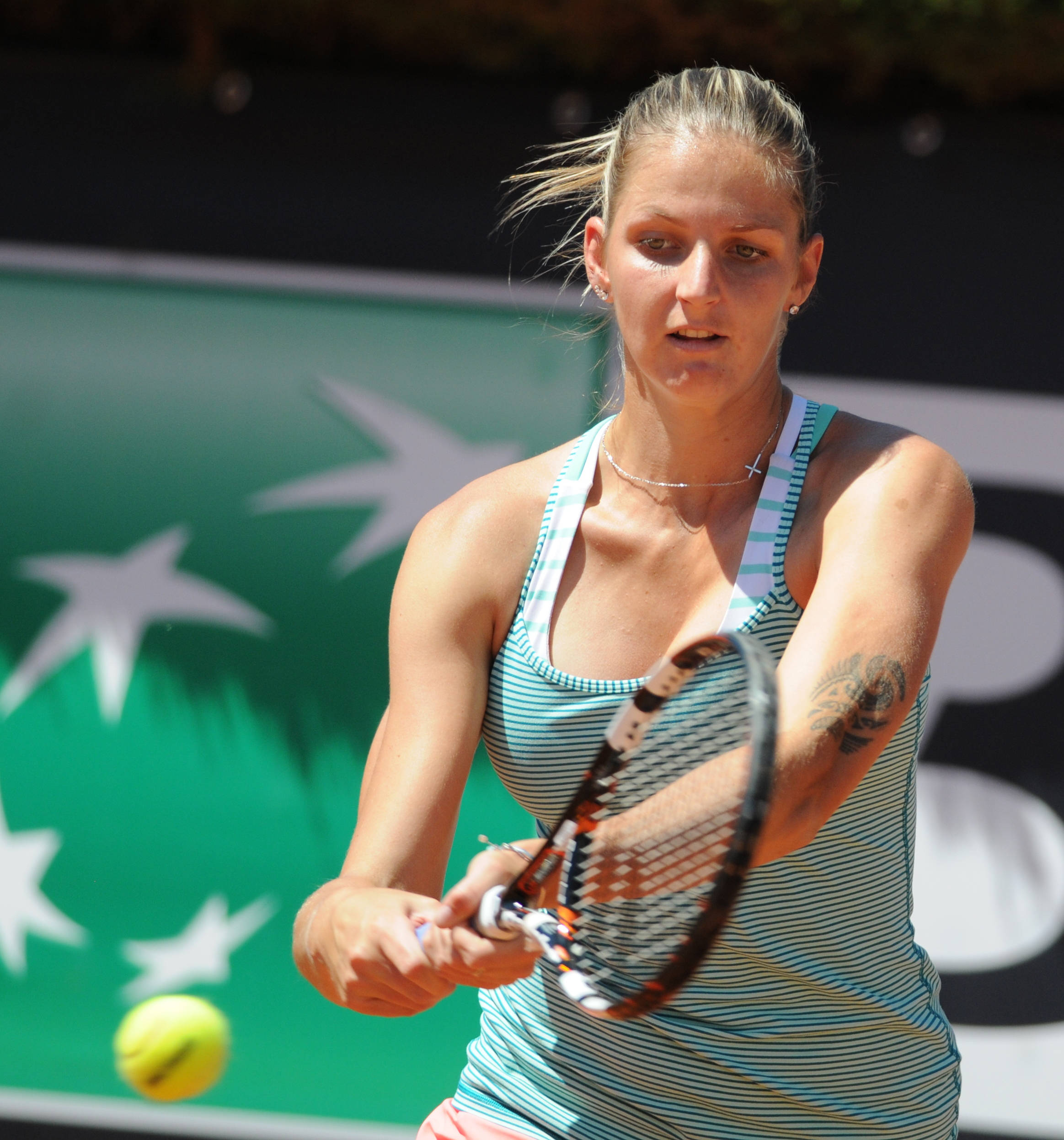 Karolina Pliskova, two handed stroke, yellow ball, Full HD Phone Wallpaper