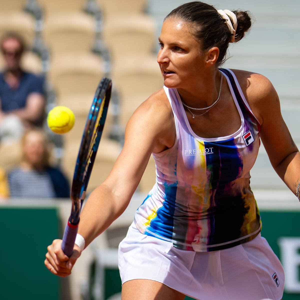 Karolina Pliskova, backhand volley, colorful tank top, SD Desktop Wallpaper