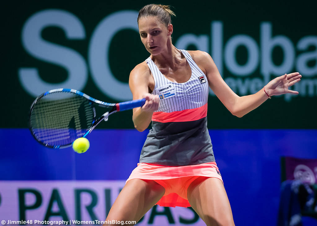 Karolina Pliskova, striped top, orange skirt, SD Desktop Wallpaper