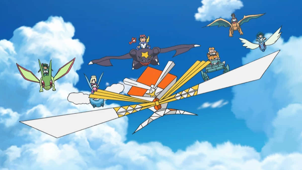 Kartana, flying Pokémon, bright blue sky, SD Desktop Wallpaper