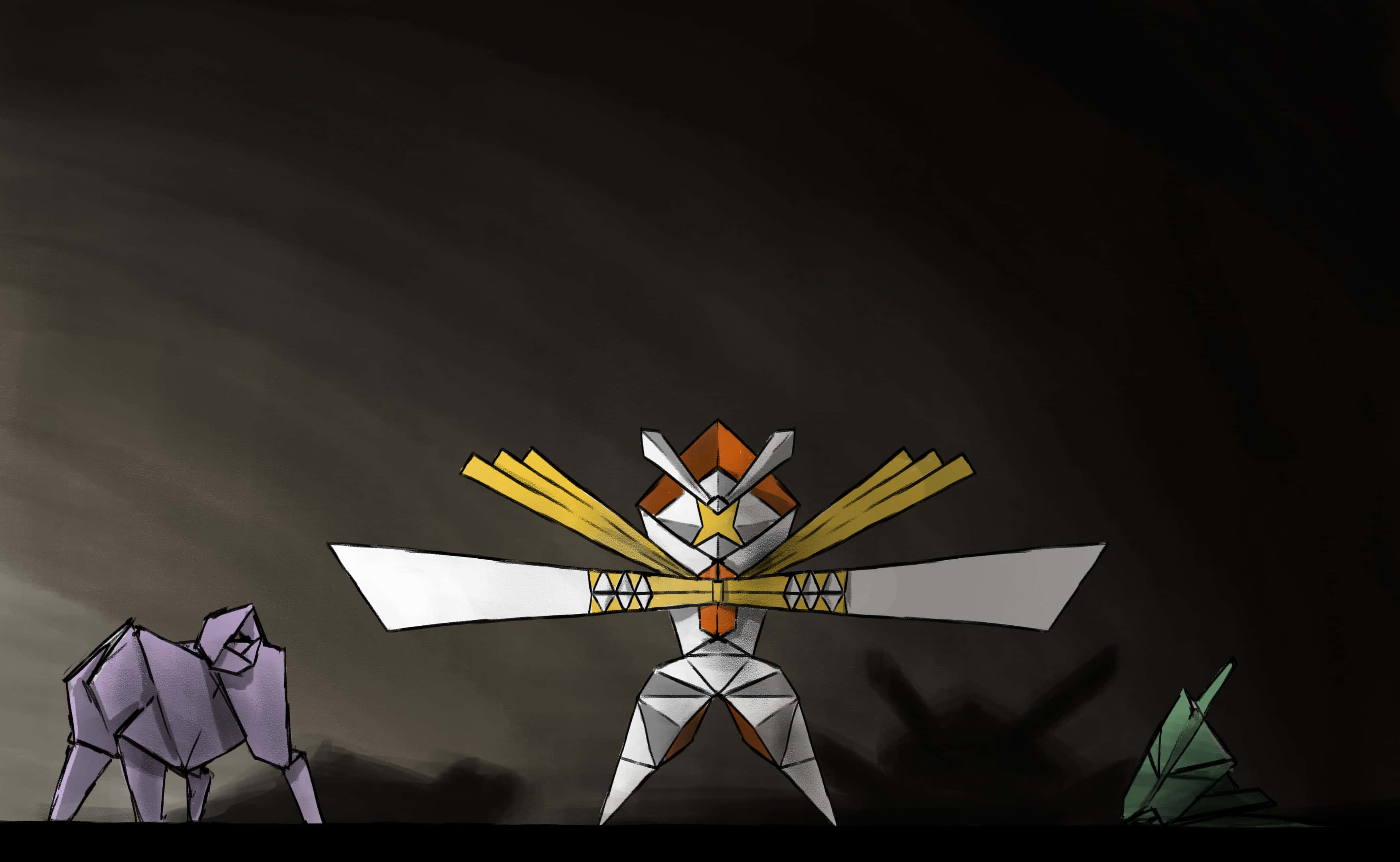 Kartana, origami pokemon, black background, 2K Desktop Wallpaper
