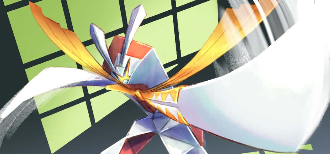 Kartana, orange and silver wings, green grid background, SD Desktop Wallpaper