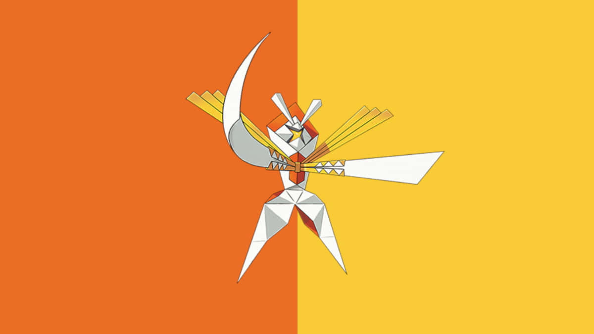Kartana, orange and yellow background, stylized origami samurai warrior, SD Desktop Wallpaper