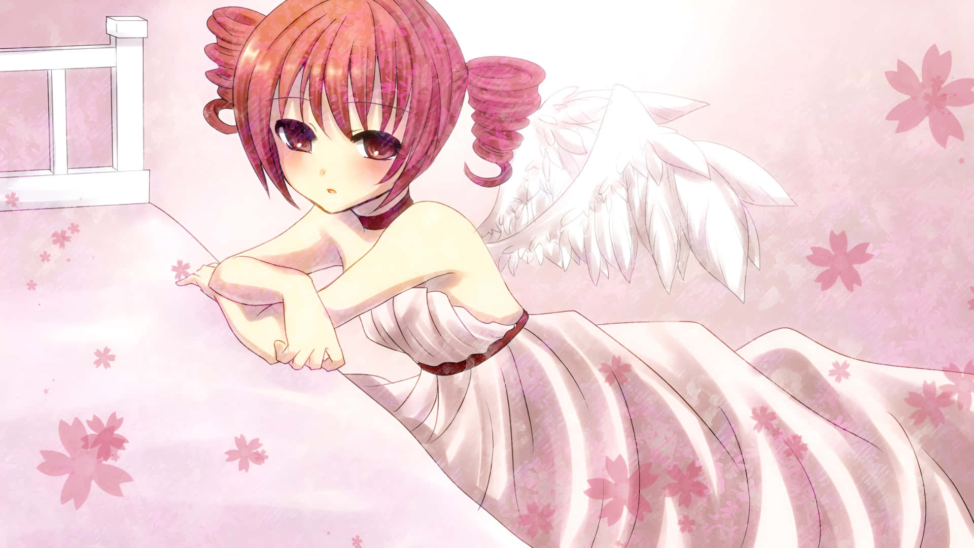 Kasane Teto, pink-haired anime girl, white wings, Full HD Desktop Wallpaper