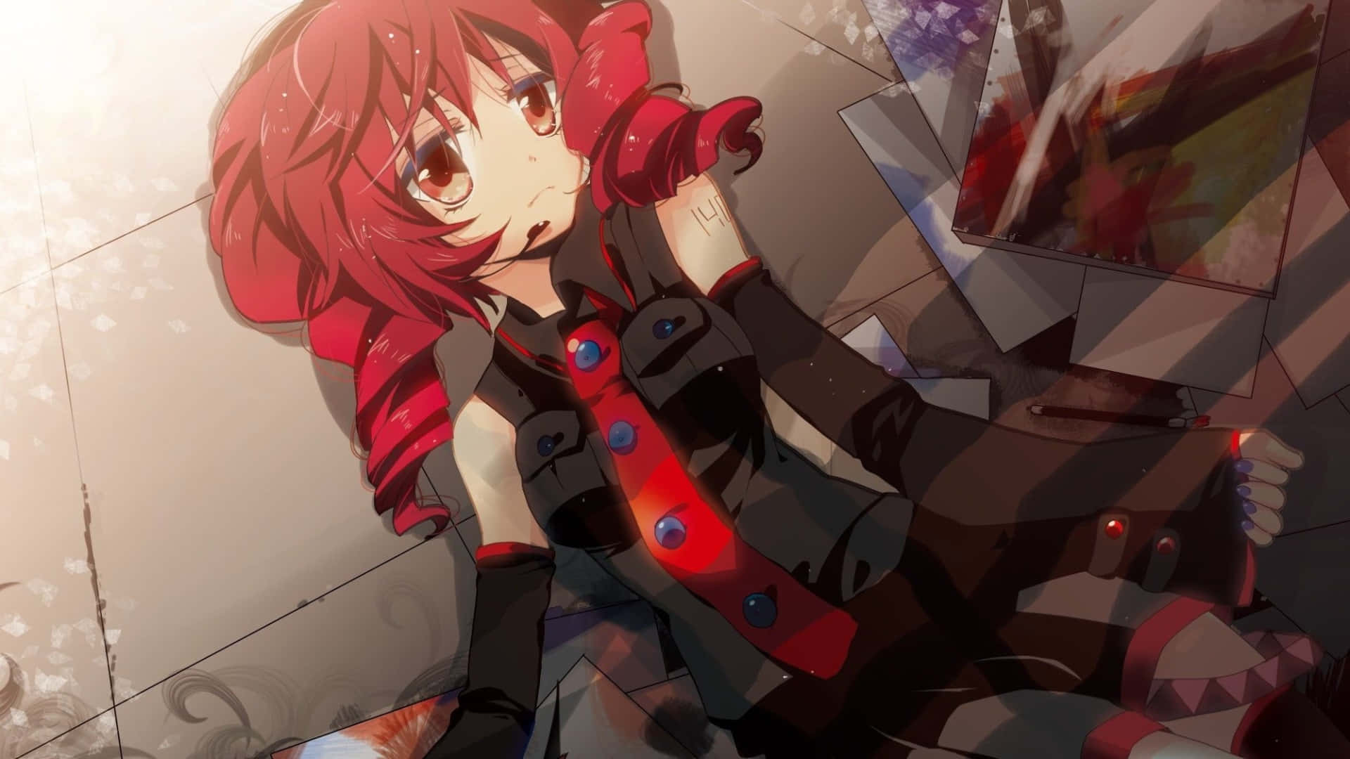 Kasane Teto, red hair, black and red outfit, Full HD Desktop Wallpaper