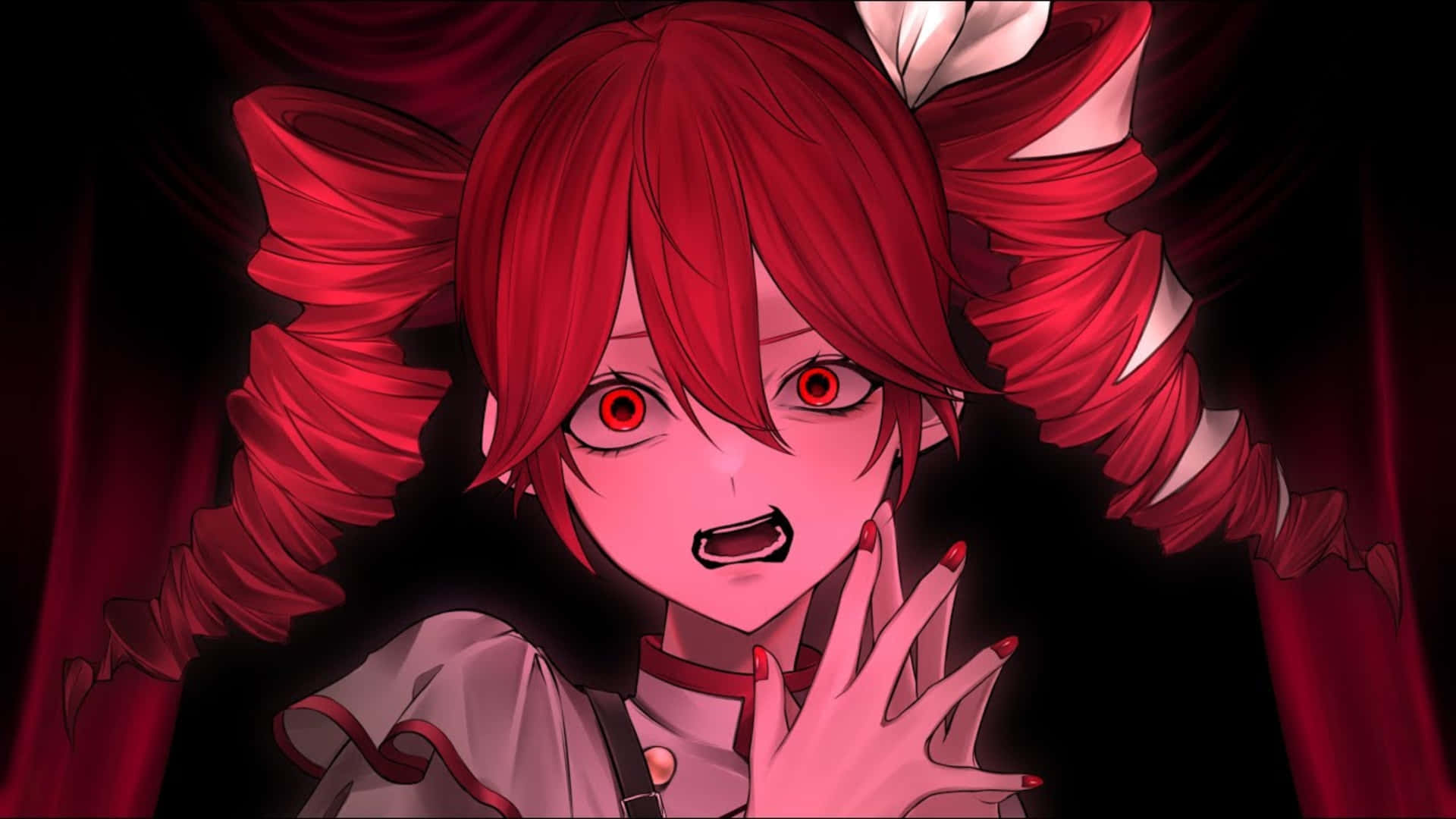 Kasane Teto, red-haired, glowing red eyes, Full HD Desktop Wallpaper