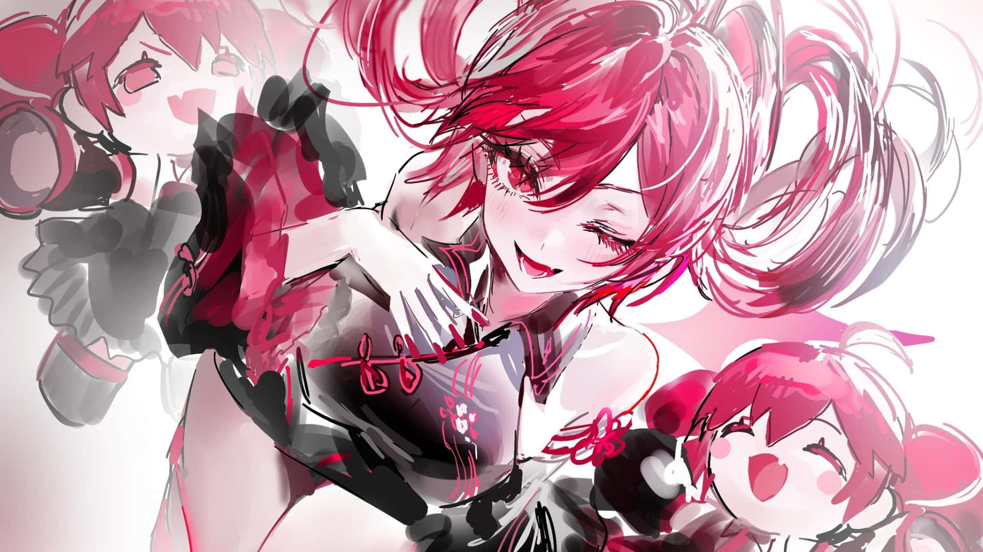 Kasane Teto, pink hair, red eyes, Full HD Desktop Wallpaper