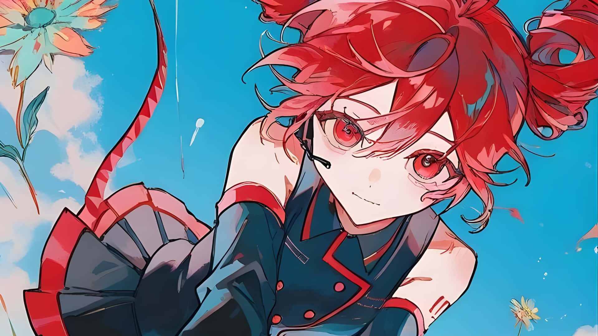 Kasane Teto, fiery red hair, matching eyes, Full HD Desktop Wallpaper