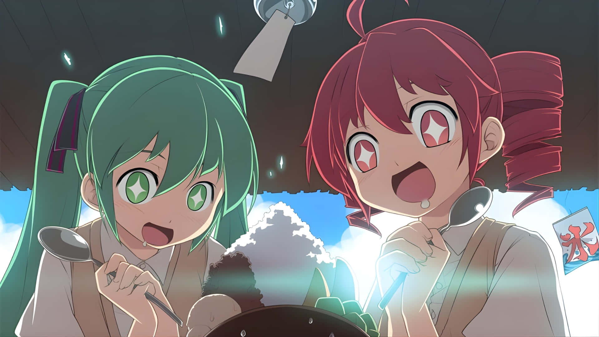 Kasane Teto, green hair, red hair, Full HD Desktop Wallpaper