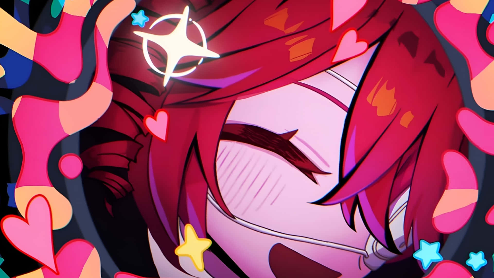 Kasane Teto, red hair, white mask, Full HD Desktop Wallpaper