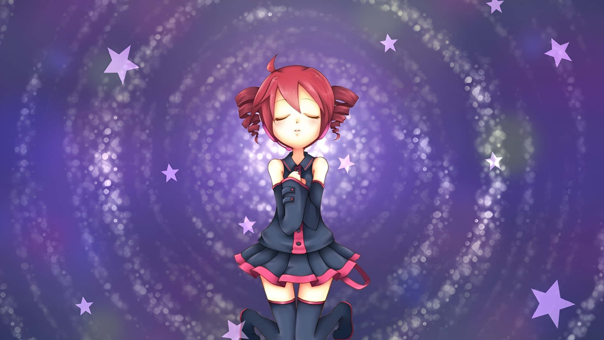 Kasane Teto, red-haired anime girl, black dress with pink trim, Full HD Desktop Wallpaper