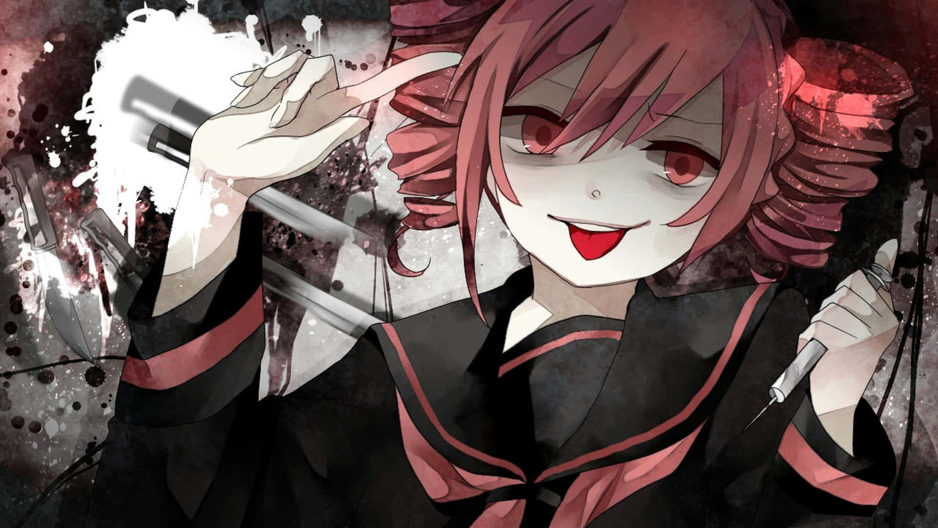 Kasane Teto, red-haired anime girl, black and red school uniform, Full HD Desktop Wallpaper