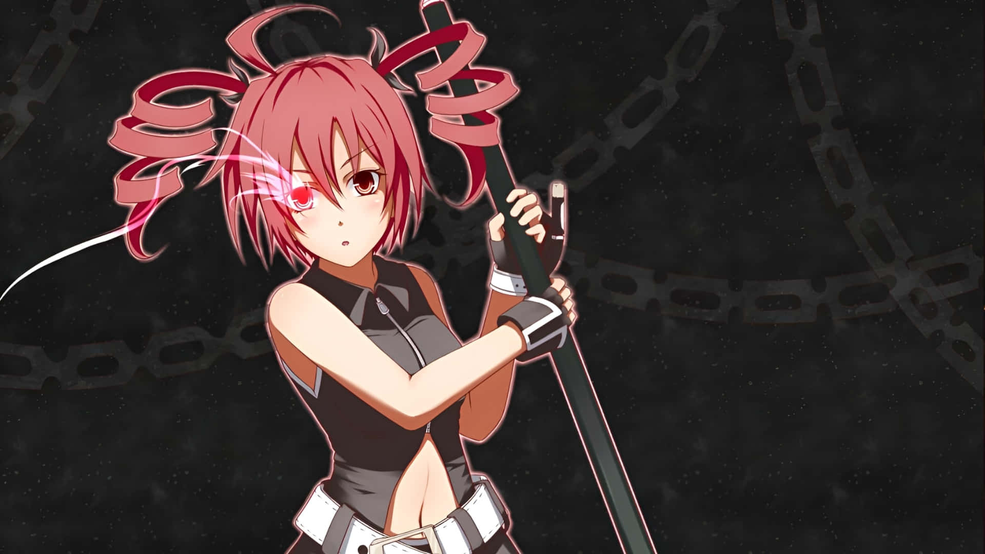 Kasane Teto, red-haired anime girl, glowing red eyes, Full HD Desktop Wallpaper