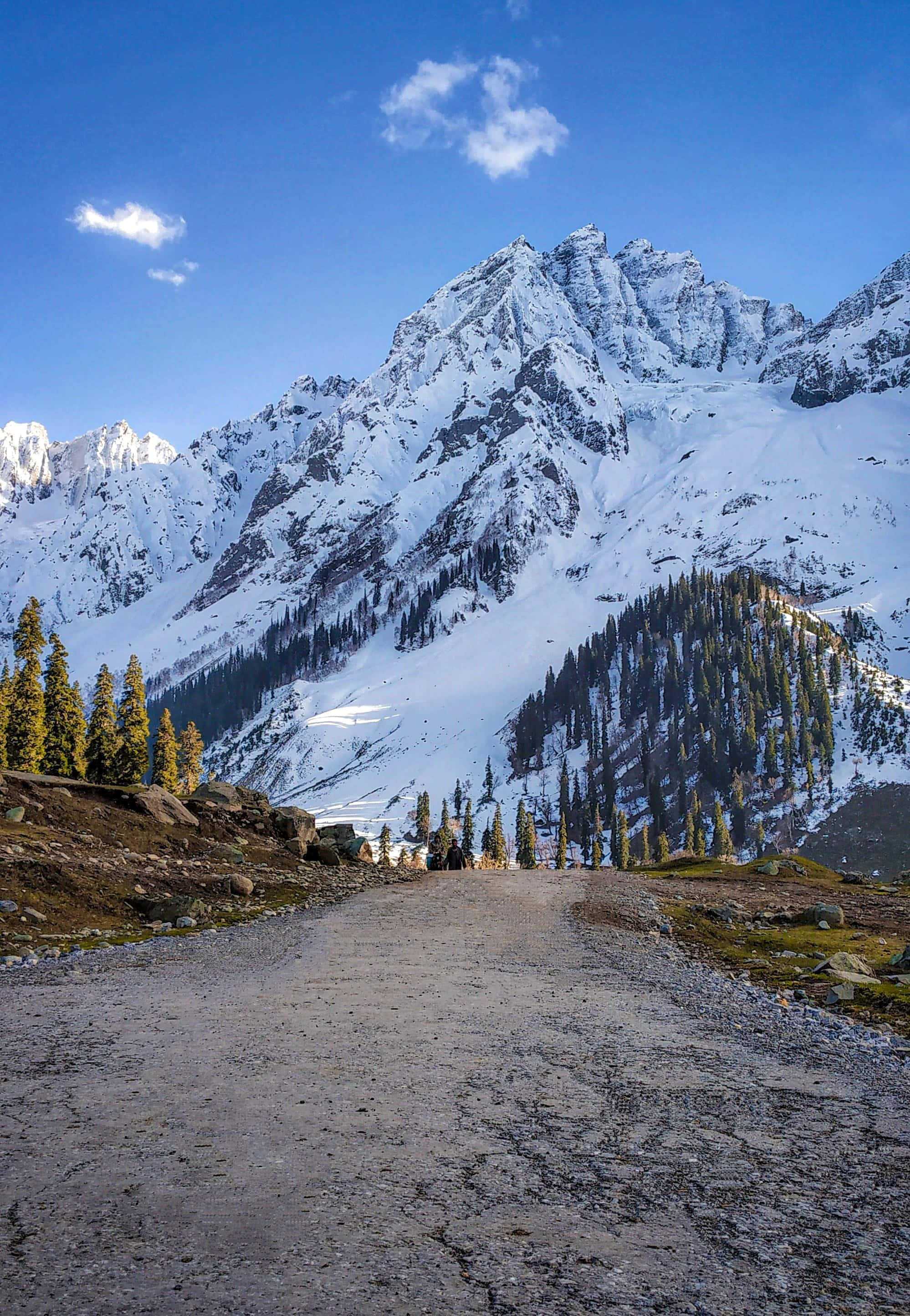 Kashmir, mountain road, snowy peaks, 2K Phone Wallpaper