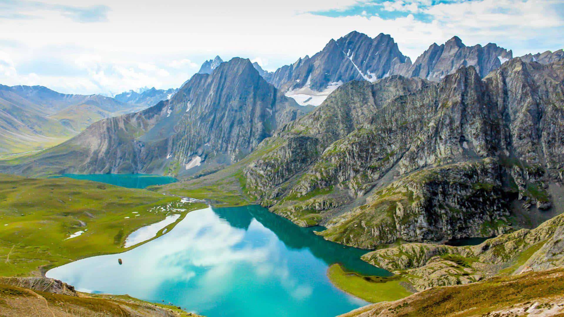 Kashmir, alpine lake, jagged snow-dusted peaks, Full HD Desktop Wallpaper