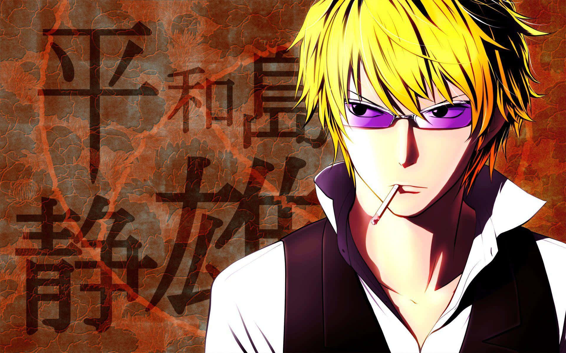 Kasuka Heiwajima, spiky yellow hair, purple glasses, Full HD Desktop Wallpaper