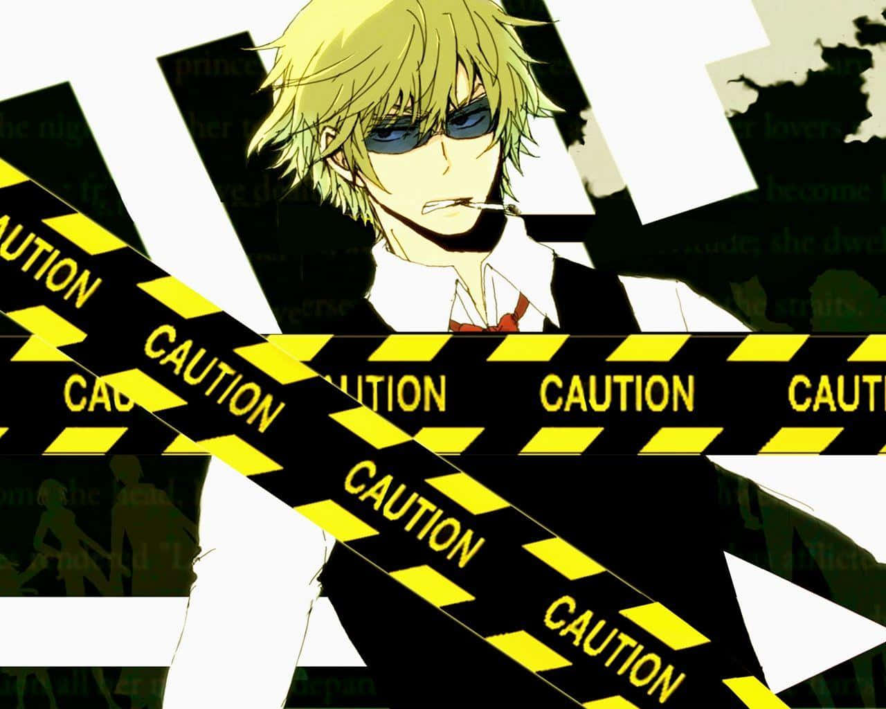 Kasuka Heiwajima, sunglasses, yellow caution tape, HD Desktop Wallpaper