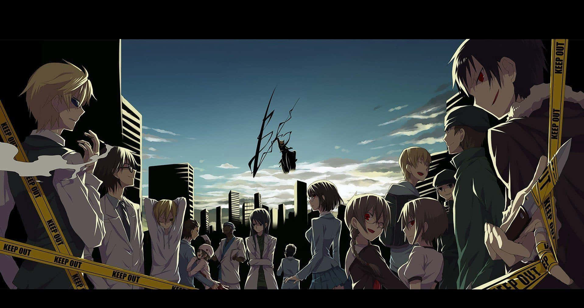 Kasuka Heiwajima, dark winged figure, city skyline at dusk, HD Desktop Wallpaper