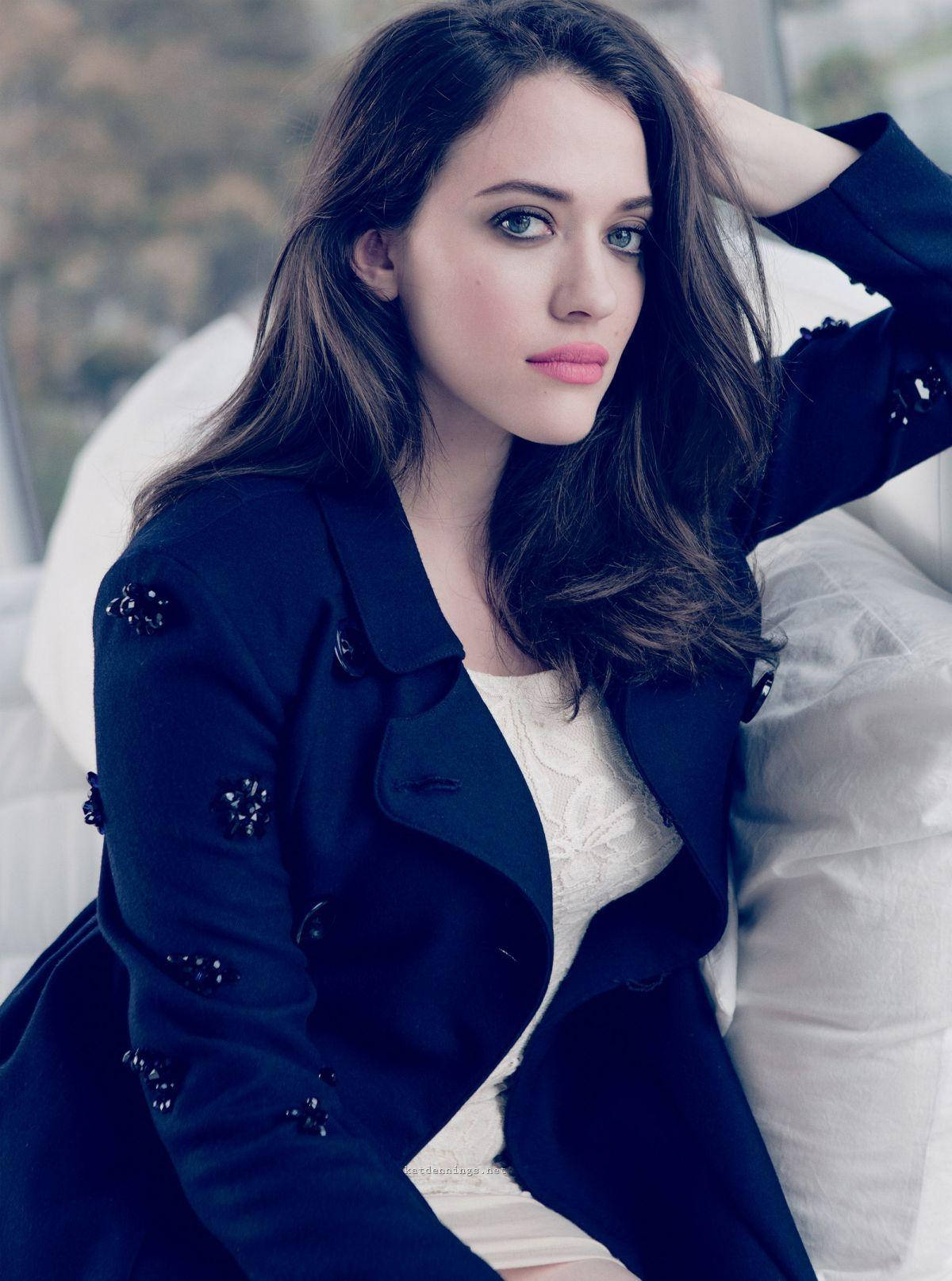 Kat Dennings, navy coat, white lace top, HD Phone Wallpaper